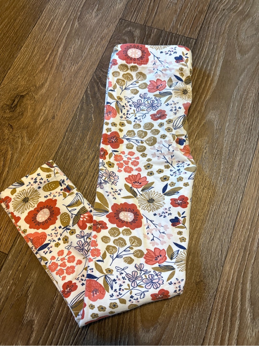Honest Floral Leggings - White with Coral, Gold & Navy Flowers